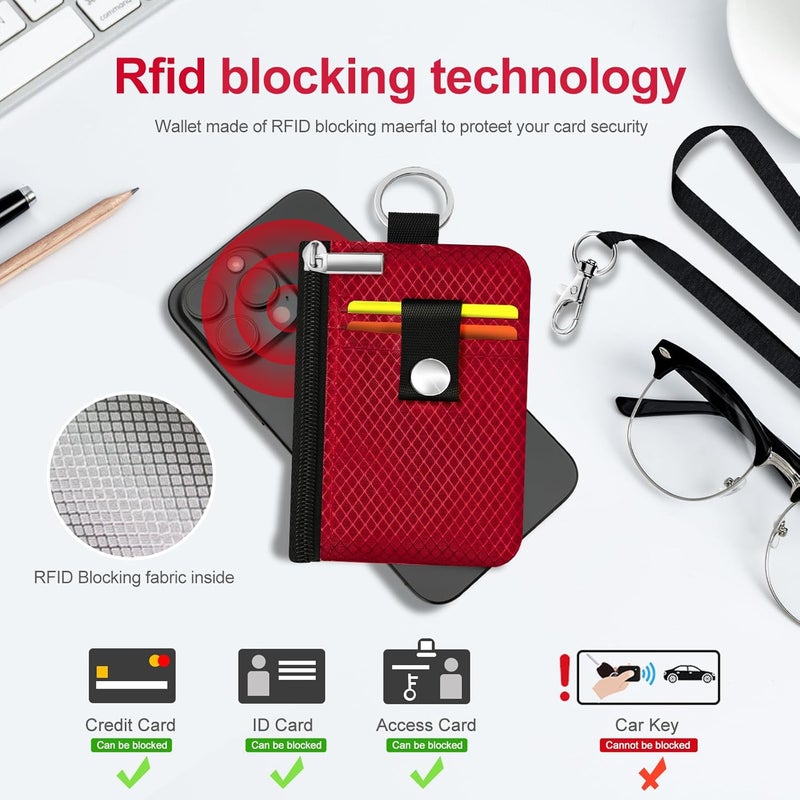 CCUMI Minimalist RFID Blocking Small Wallet with ID Window,WaterResistant Zip Id Case Wallet with Lanyard Keychain for Cards,Cash,Travel,Women,Men (Red) - Image 4
